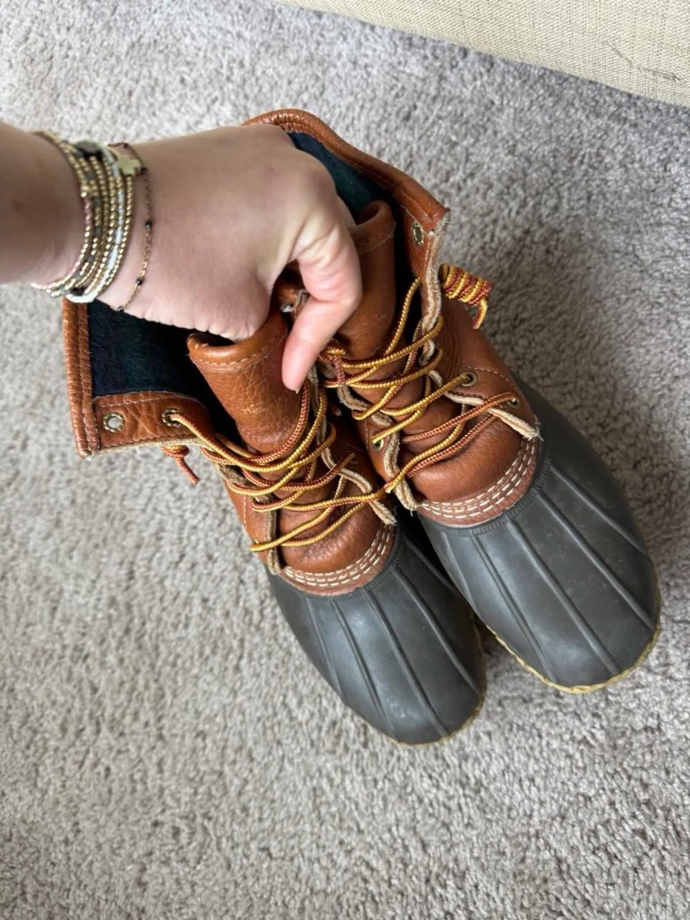 L.L. Bean Brown Leather and Black Rubber Bean Boots